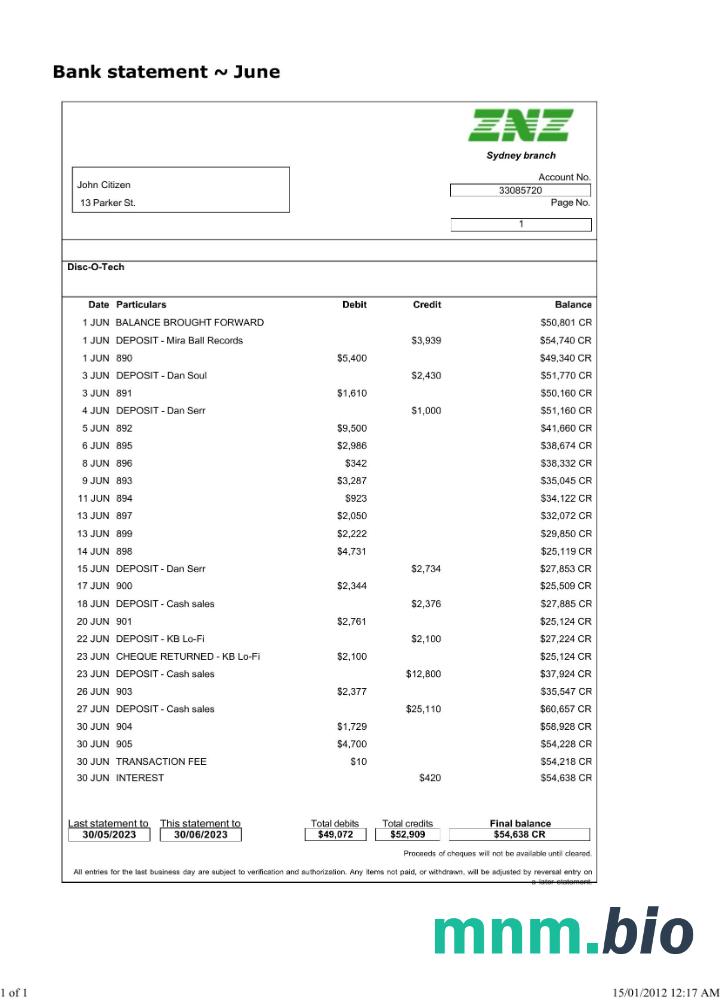 Szablon wyciągu bankowego Szwajcaria Vontobel w programie Word i PDF